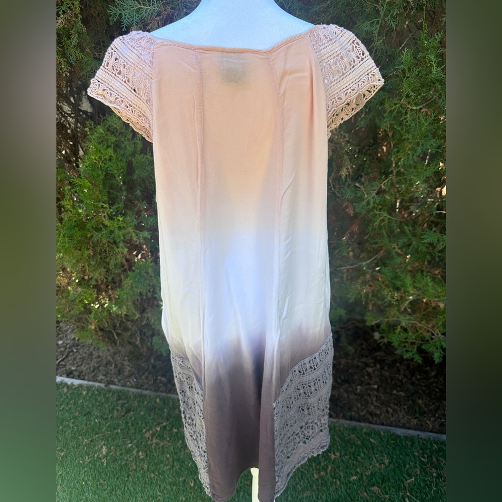 Women’s Mind Set by XCVI Beige Asymmetrical Scoop Neck Lace Trim Dress Size L - Picture 5 of 11